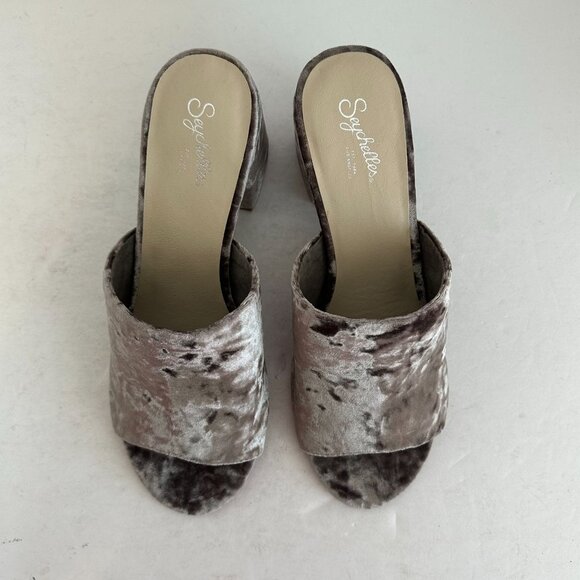 Seychelles Velvet Commute Block Heel Mules‎ Sandals Size 9.5 Gray Dressy Party - Picture 4 of 10